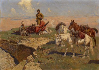 Jinetes caucásicos en reposo, 1917 de Franz Roubaud