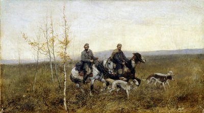 Los cazadores. Pintura de Franz Roubaud (1856-1928), óleo sobre lienzo de Franz Roubaud