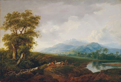 paisaje con montaña nevada de Franz Scheyerer