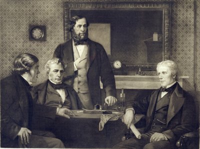 Michael Faraday (1791-1867) rechazando la presidencia de la Royal Society en 1858, después de una pintura de Edward A. Armitage (1817-96) de Franz Seraph Hanfstaengel