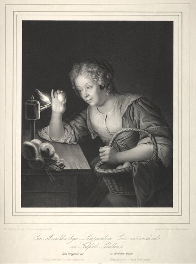 Chica revisando huevos de Franz Seraph Hanfstaengl