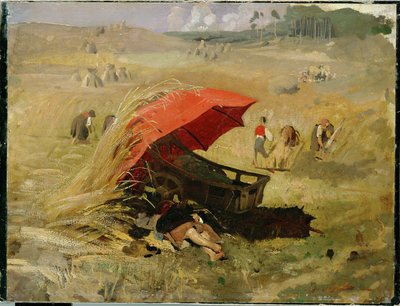 El paraguas rojo (óleo sobre cartón sobre papel) de Franz Seraph von Lenbach