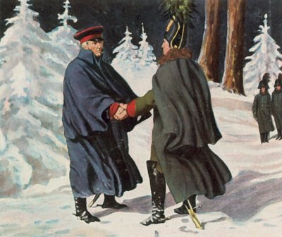 Negociaciones entre Yorck y el general ruso Diebitsch, 25 de diciembre de 1812 (litografía en color realzada) de Franz Stassen