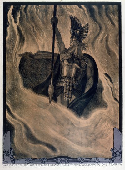 Odín llamando al fuego, c.1914 (litografía en color) de Franz Stassen