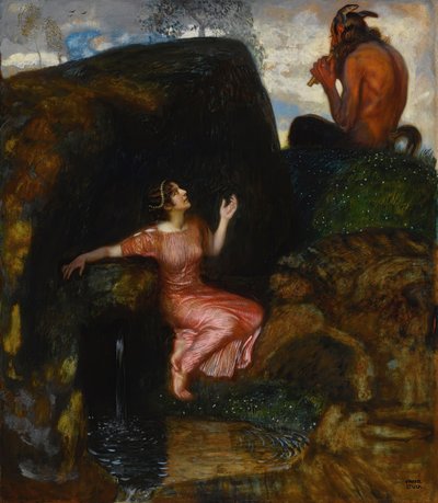En la fuente, ninfa escuchando de Franz Stuck Ritter von