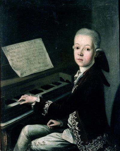 Retrato de Carl Graf Firmian al piano, anteriormente se pensaba que era Wolfgang Amadeus Mozart (1756-91) de Franz Thaddaus Helbling