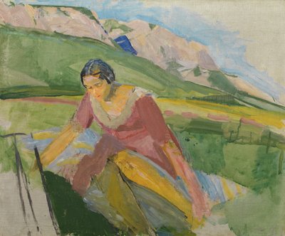 Joven mujer en un paisaje (Carintia), c.1930-38 de Franz Wiegele