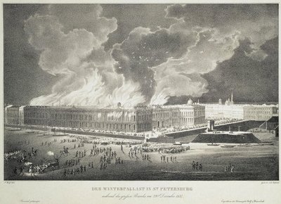 Incendio en el Palacio de Invierno el 29 de diciembre de 1837, c. 1838 de Franz Wolf