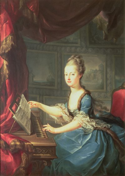 Archiduquesa María Antonieta Habsburgo-Lorena (1755-93) en el espineta, decimoquinta hija de la Emperatriz María Teresa de Austria (1717-80) y el Emperador Francisco I (1708-65) esposa de Luis XVI de Francia de Franz Xaver Wagenschon
