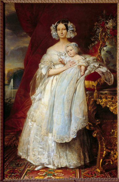 Retrato de Helene Louise de Mecklembourg Schwerin, Duquesa de Orleans y el Conde de París de Franz Xaver Winterhalter