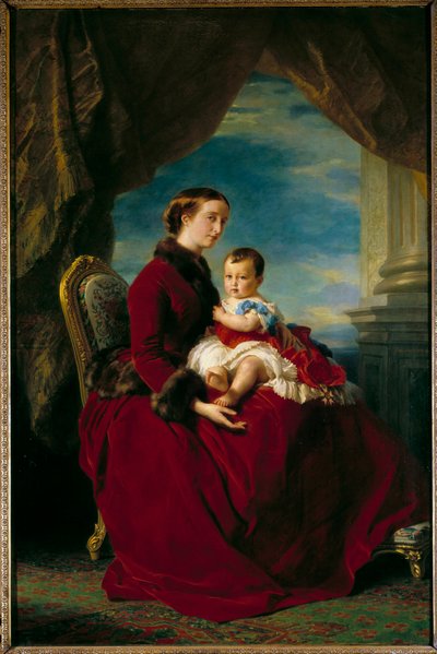 Retratos de la emperatriz Eugenia y el príncipe imperial. Eugenia de Montijo (1826 - 1920) y su hijo con Napoleón III, Napoleón Eugenio Luis Bonaparte (1856-1879) de Franz Xaver Winterhalter