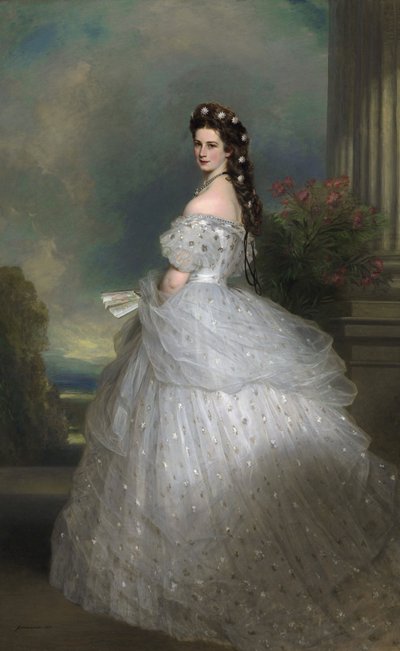 Portugués: Emperatriz Elisabeth de Austria: Su cabello está adornado con estrellas de oro blanco engastadas con diamantes. La emperatriz Isabel de Austria en traje de gala con estrellas de diamantes de Franz Xaver Winterhalter