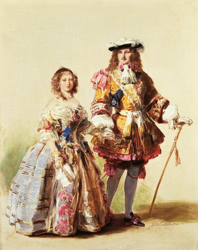 Reina Victoria y el Príncipe Alberto vistiendo ropa de la Restauración para su baile en 1851 de Franz Xaver Winterhalter