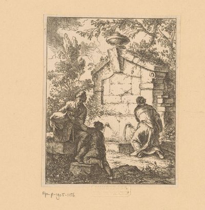 Tres viajeros sacan agua de una ruina Capricci Fatti (título de la serie) de Franz de Paula Ferg