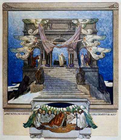 Y nueva progenie desciende del cielo, Purgatorio, canto XXII, Divina Comedia de Dante Alighieri, ilustración de Franz von Bayros, Viena de Franz von  Bayros