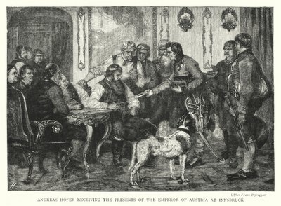 Andreas Hofer recibiendo los regalos del Emperador de Austria en Innsbruck de Franz von (after) Defregger