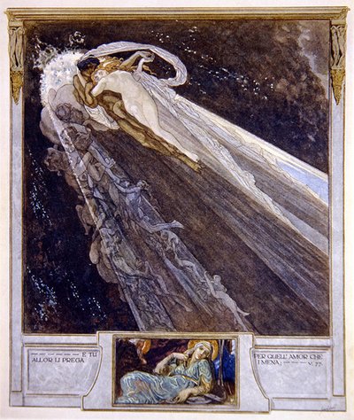 Ilustración de la Divina Comedia de Dante, Infierno, Canto V. 77, 1921 de Franz von Bayros