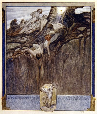 Ilustración de la Divina Comedia de Dante, Paraíso, Canto IV, 1921 de Franz von Bayros