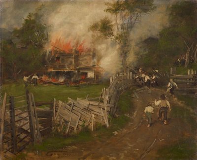 La Seppenhaus en llamas en Reith de Franz von Defregger