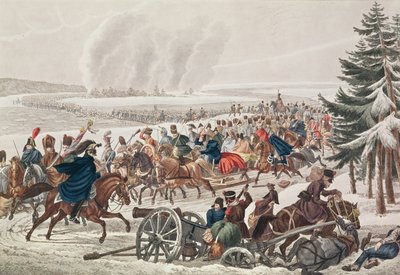 El ejército francés se retira sobre el río Berezina, 26 de noviembre de 1812, grabado por J.A. Klein de Franz von Habermann