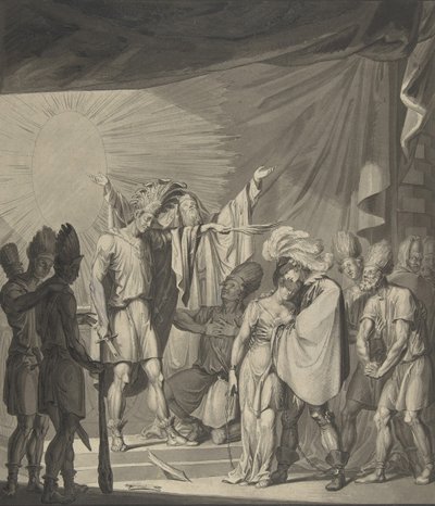 Rey Sol ungiendo a una pareja atada, de Die Sonnenjungfrau de August von Kotzebue de Franz von Hauslab