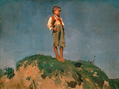 Chico guardián en una colina cubierta de hierba de Franz von Lenbach