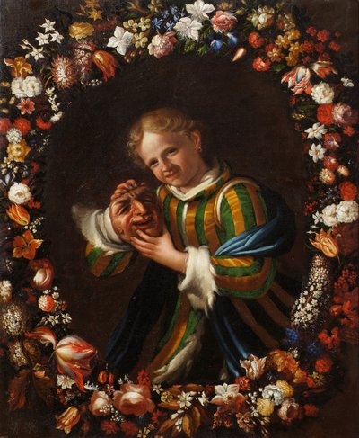 Niño con una larva en una corona de flores. de Franz von Margety