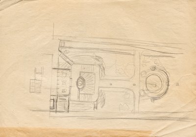 Bocetos de diseño para la villa estudio de Matsch: fachada del jardín y planta de Franz von Matsch