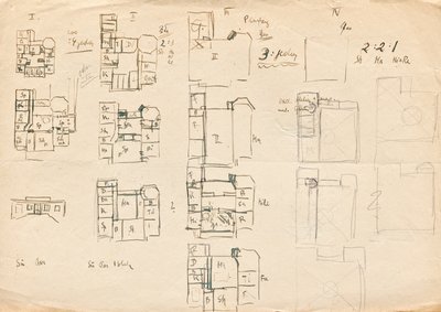 Bocetos de diseño para Matcha Atelier Villa - planos de planta de Franz von Matsch