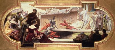 Boceto para una pintura de techo que representa una escena de una serie sobre la Historia del Teatro de Franz von Matsch