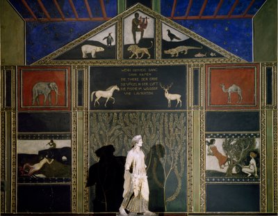 El mito de Orfeo, pintura de Franz von Stuck con el tema y el color típicos de la Secesión, conservada en la pared este del Salón de la Música, Villa Stuck, Munich, Alemania de Franz von Stuck