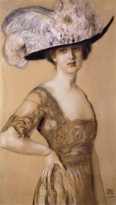 Retrato de una dama con sombrero de plumas, 1910 de Franz von Stuck