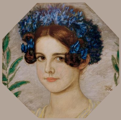 Hija del artista con flores de maíz en el cabello de Franz von Stuck