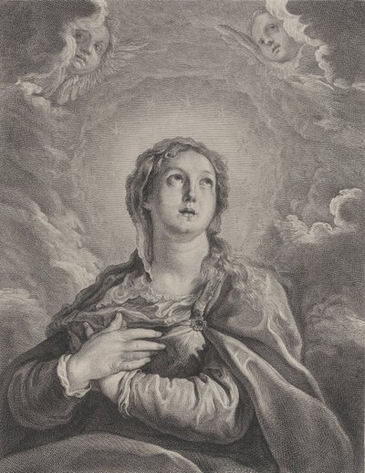 La Virgen, manos cruzadas en el pecho, mirando hacia arriba de Frédéric Horthemels