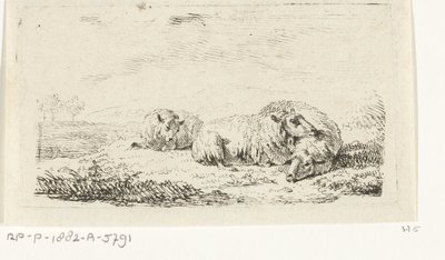 Tres ovejas tiradas en la hierba de Frédéric Théodore Faber