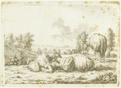 Paisaje con tres ovejas y un cordero. de Frédéric Théodore Faber