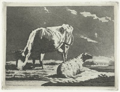 paisaje con vaca y oveja de Frédéric Théodore Faber
