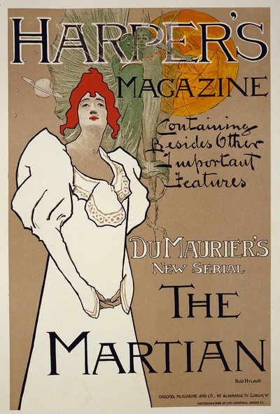 Ilustración de portada para la revista Harpers con The Martian de DuMaurier, 1898 de Fred Hyland