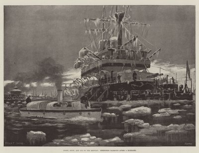 Escarcha, nieve y hielo en el Medway, puerto de Sheerness después de una tormenta de nieve de Fred T. Jane