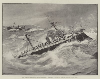 El buque de guerra español, Reina Regente, reportado perdido cerca del Estrecho de Gibraltar de Fred T. Jane