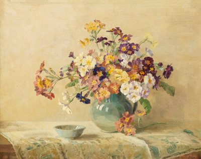 Flores de primavera (Óleo sobre lienzo colocado sobre tabla) de Freda Marston