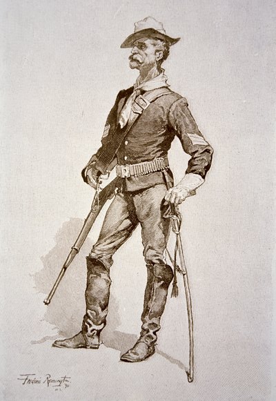 Un sargento de la caballería de EE.UU., según un dibujo de 1890 de Frederic (after) Remington