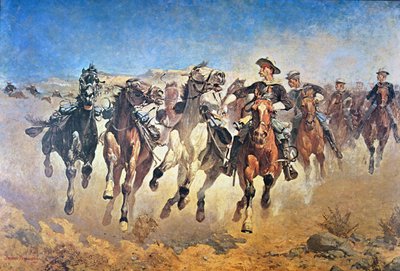 Desmontado: los soldados del 4º moviéndose, pintado originalmente en 1890 de Frederic (after) Remington