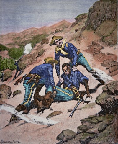 El Rescate del Cabo Scott durante la campaña de Geronimo de 1886 de Frederic (after) Remington