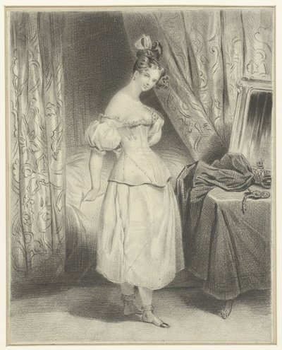 mujer joven, en, dormitorio, unlacing, ella, corsé, corpiño de Frederic Bouchot