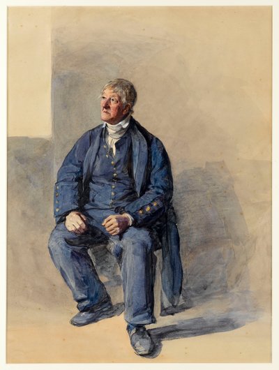 Retrato de John Lovell, de 70 años. Barcaza en el Támesis como pensionista de Greenwich (acuarela, realzada con blanco) de Frederic Cruikshank