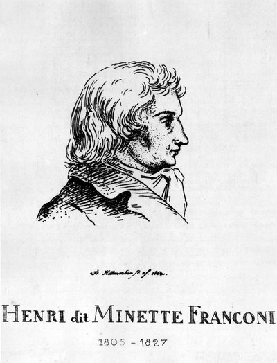 Circo: Aguafuerte de Frédéric Hillemacher, retrato de Henri Franconi, llamado Minette Franconi (1805-1827) - en “The Franconi Circus”. de Frederic Desire Hillemacher