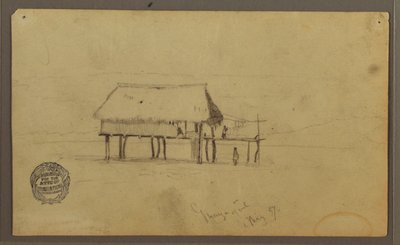 Dibujo, Una cabaña sobre postes, Guayaquil, Ecuador, mayo de 1857 de Frederic Edwin Church
