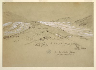 Dibujo, glaciar Aletsch, Alpes Berneses, Suiza, 28 de agosto de 1868 de Frederic Edwin Church