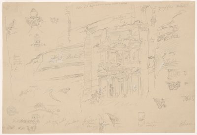 Dibujo, Detalles arquitectónicos de El Khasneh, Petra, finales de febrero de 1868 de Frederic Edwin Church